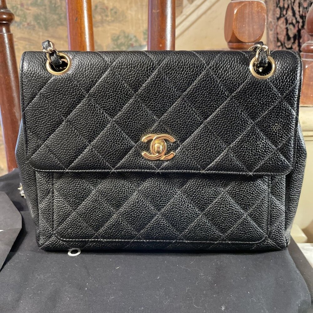 Chanel Shoulder Bag Double flap Black Caviar Leather new